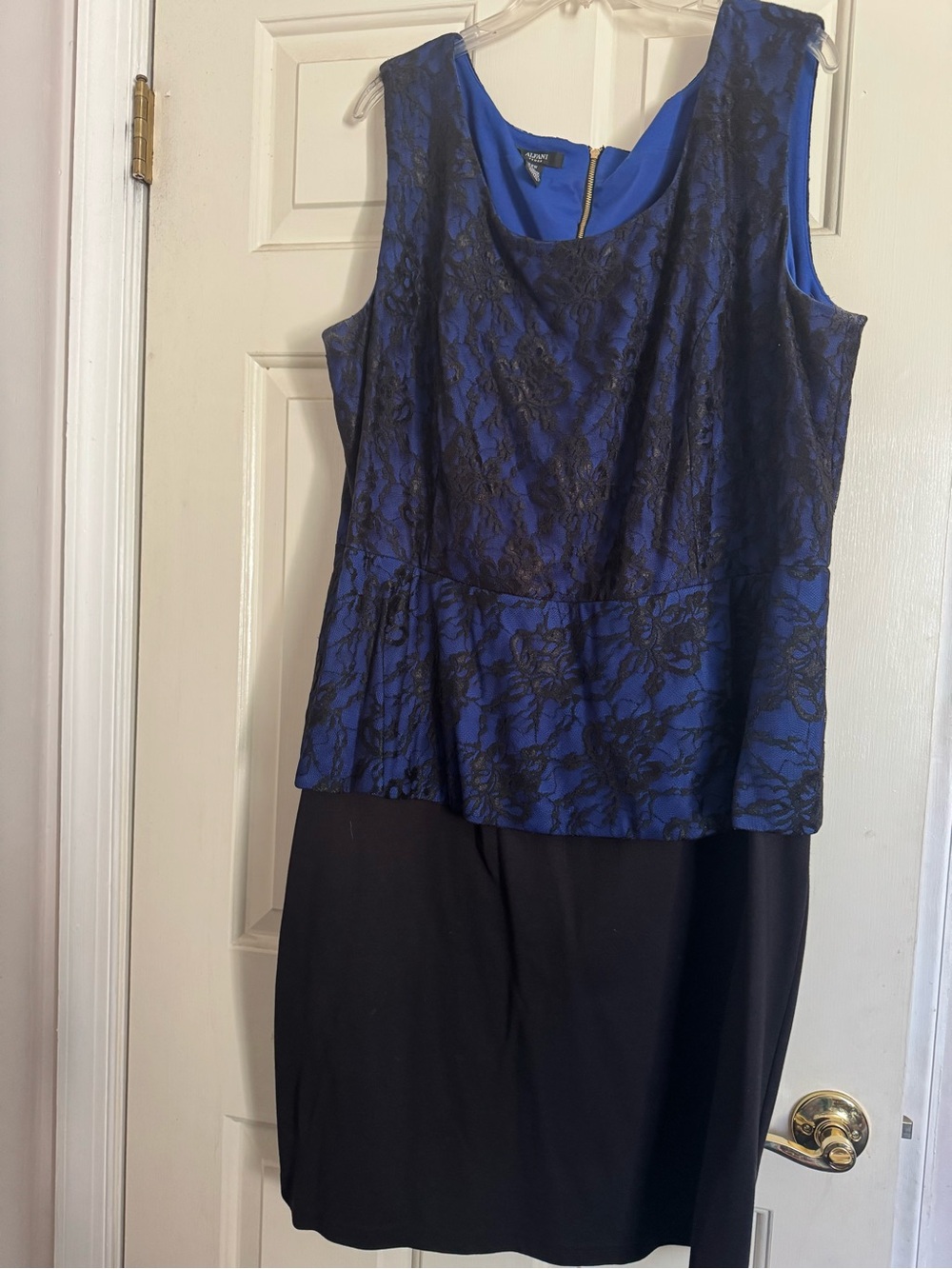Alfani Blue and Black Lace Peplum Sheath Dress